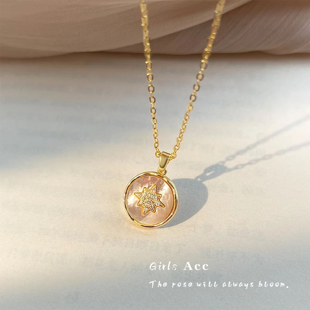 

18k Gold Plated Shell Star Zirconia Necklace Women Light Luxury Collarbone Chain OL Style Fashion Jewelry For Career Daily Wear
