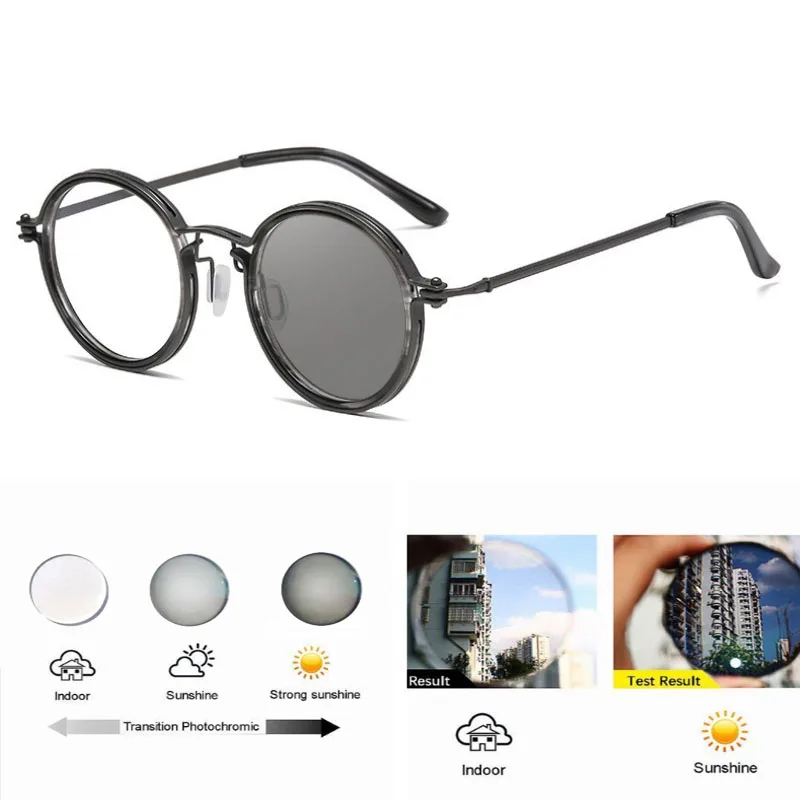 Runde Metall Photochrome Lesebrille Männer Outdoor Farbwechsel Vintage Presbyopie Brillen Klare Rezept Leser – Detail 5