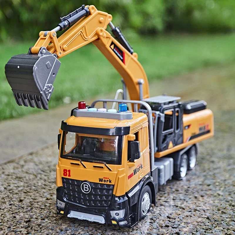 Excavator Trucks Mixer Models Big Size Alloy Engineering Diecast Set Sound and Light Toy Vehicles Gift for Kids Boys Collections