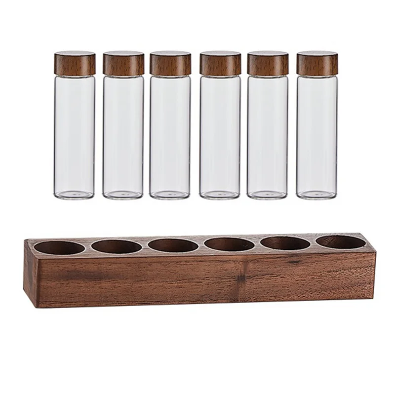 Coffee Bean Storage Tubes Coffee Bean Cellar Wooden Display Stand and Funnel Espresso