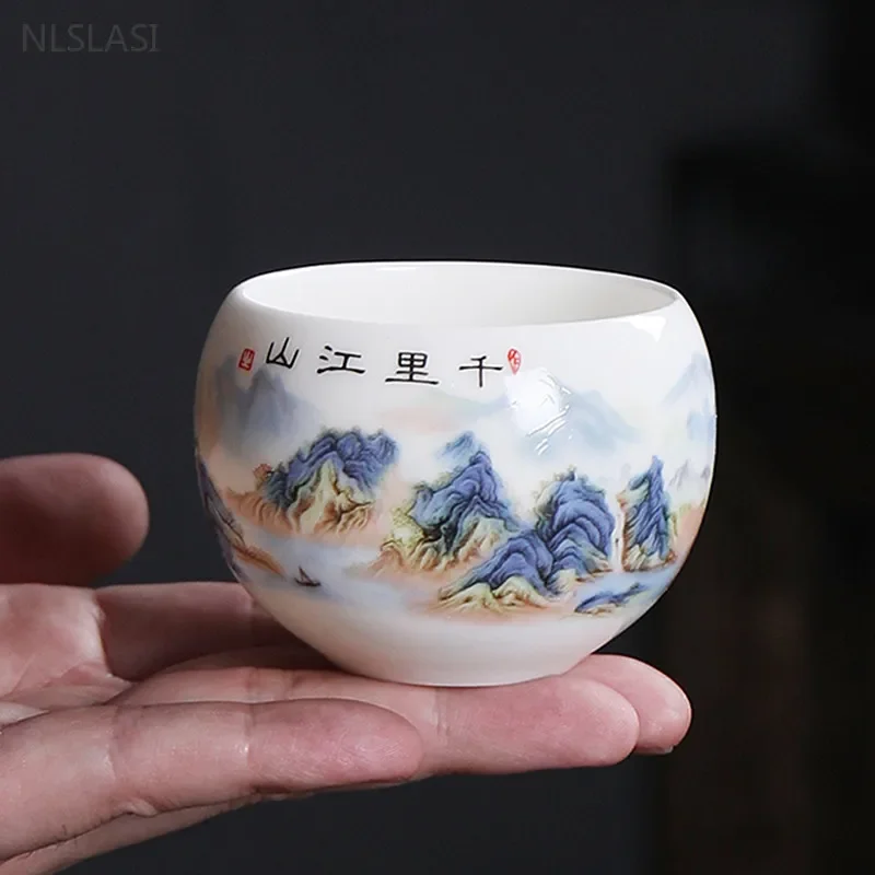 110ML Handmade Chinese Ceramic Teacup Exquisite White Porcelain Tea Cup Tradition Master Cup Household Drinkware Tea Accessories
