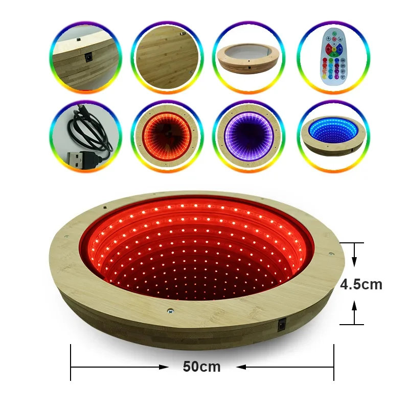 16 colors 3D LED infinity mirror for home decor wooden frame tunnel lamp