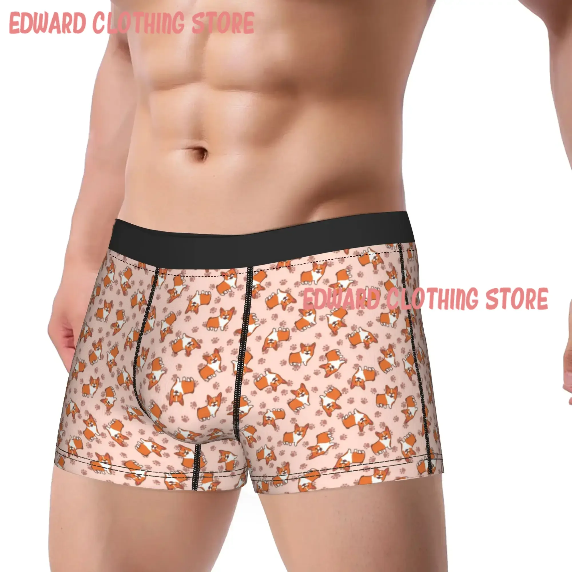 Cute Happy Corgi Dog Animal Cartoon Boxer Brief  Underwear Quality Men Sexy Soft Boxer Shorts Printing Plus Size Underpants