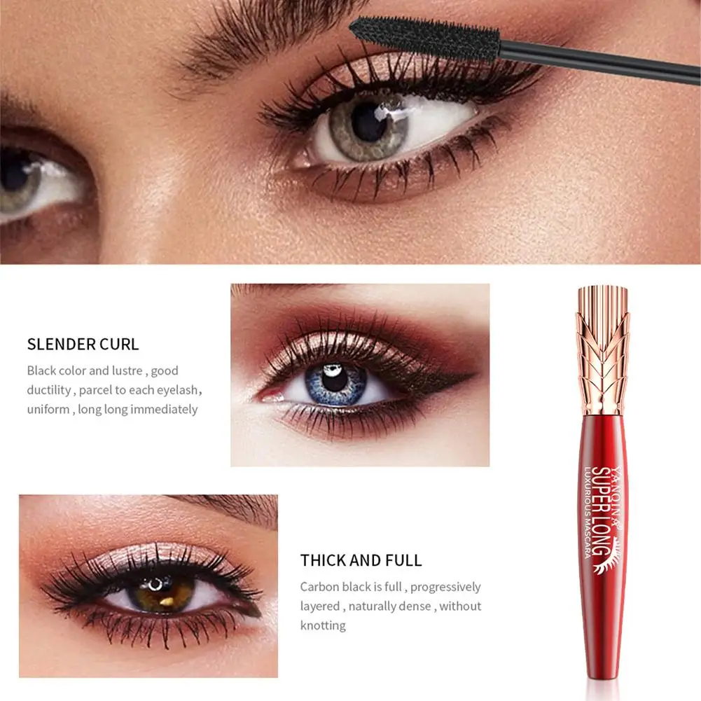 Black Mascara Waterproof Lengthening Thick Curling Mascara No Fading 24 Hours Lasting Moisturizer 4D Mascara Cosmetic