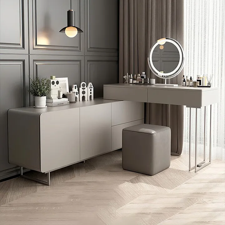 طاولة مكياج خفيفة فاخرة وحديثة وبسيطة من الخشب الصلب لغرفة النوم وخزانة متكاملة ومكتب بجانب السرير Bu #3