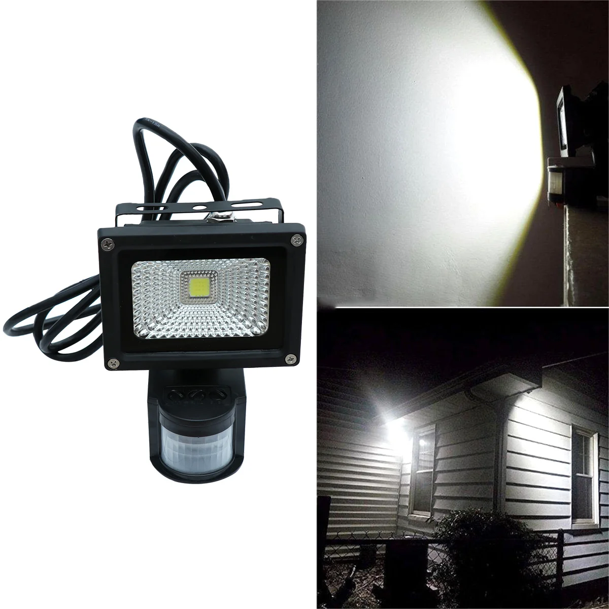 

10W Waterproof Human Body Sensor LED Flood Light Energy Saving Indoor Outdoor Pathway Lights Security Lighting White Black