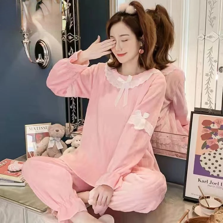 2023 Coral Velvet Pajamas Women Autumn Winter Thickened Long Sleeved Trousers Women Flannel Home Clothes