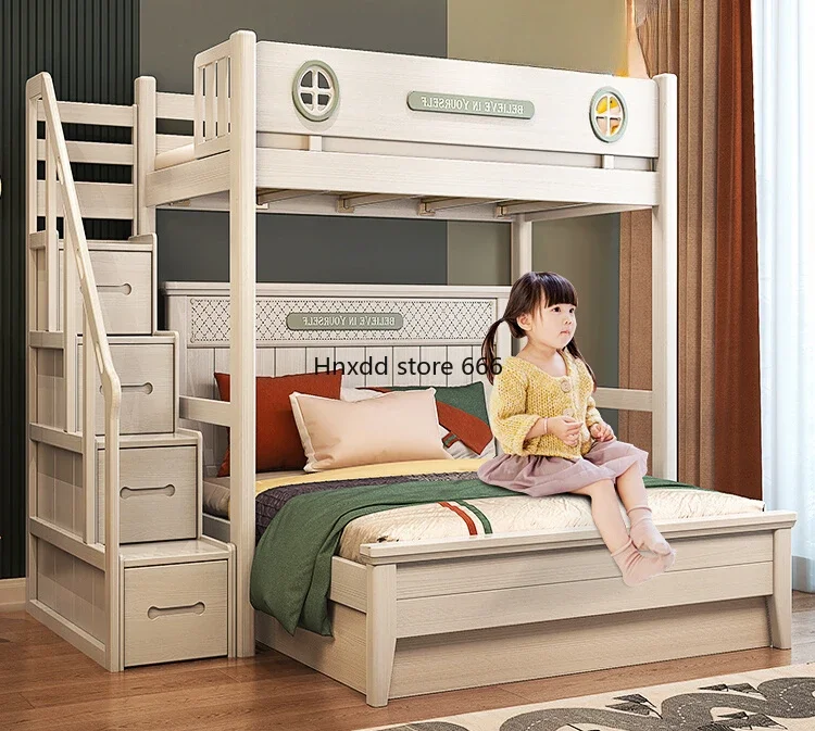 Solid wood children's bed high and low double-layer elevated bed