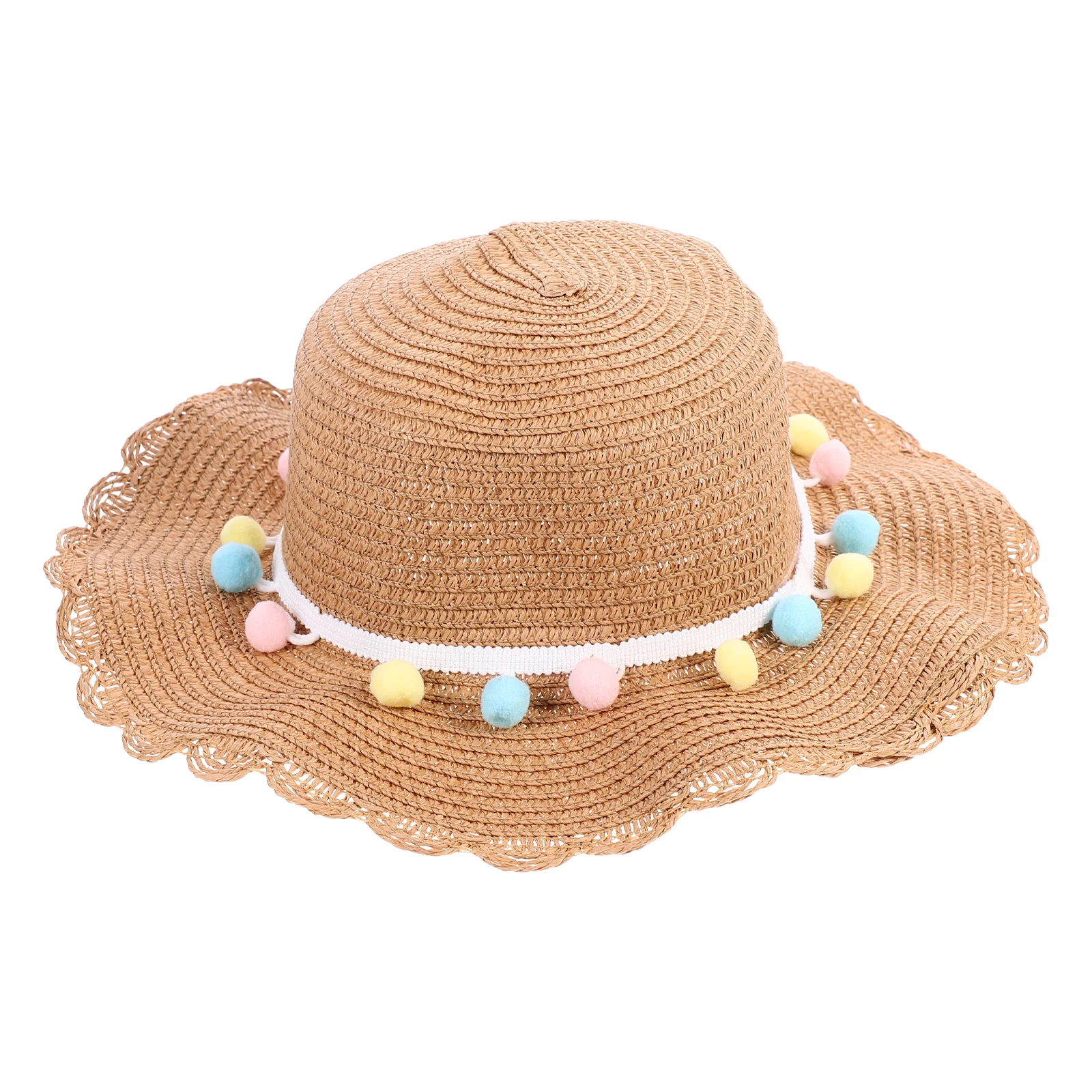 

Straw Hat with Colored Balls UV Outdoor Activities Cap Childern Fashion Sun Kid Children's Foldable Beach