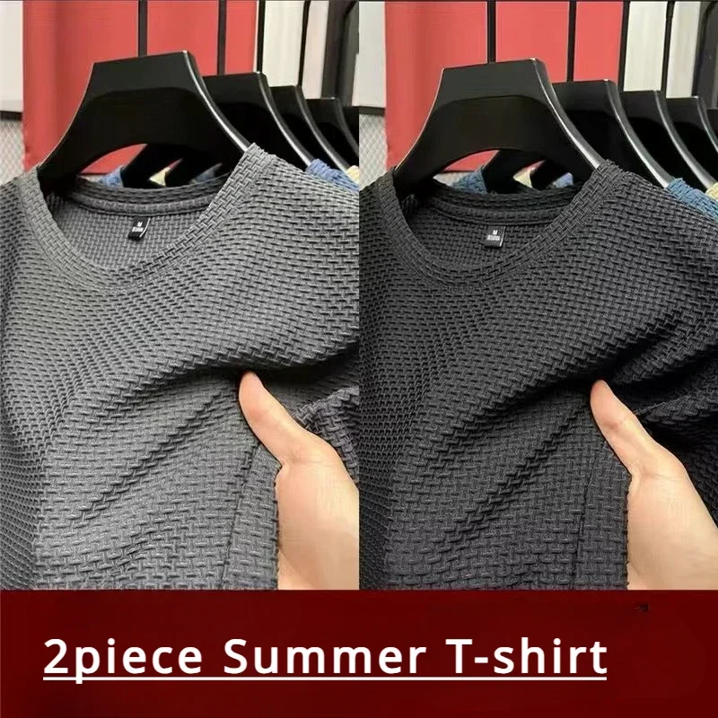 

2pcs Mesh Summer Breathable Short Sleeved Round Neck New Trend Bottom Casual Sports Half Sleeved Top T-shirt