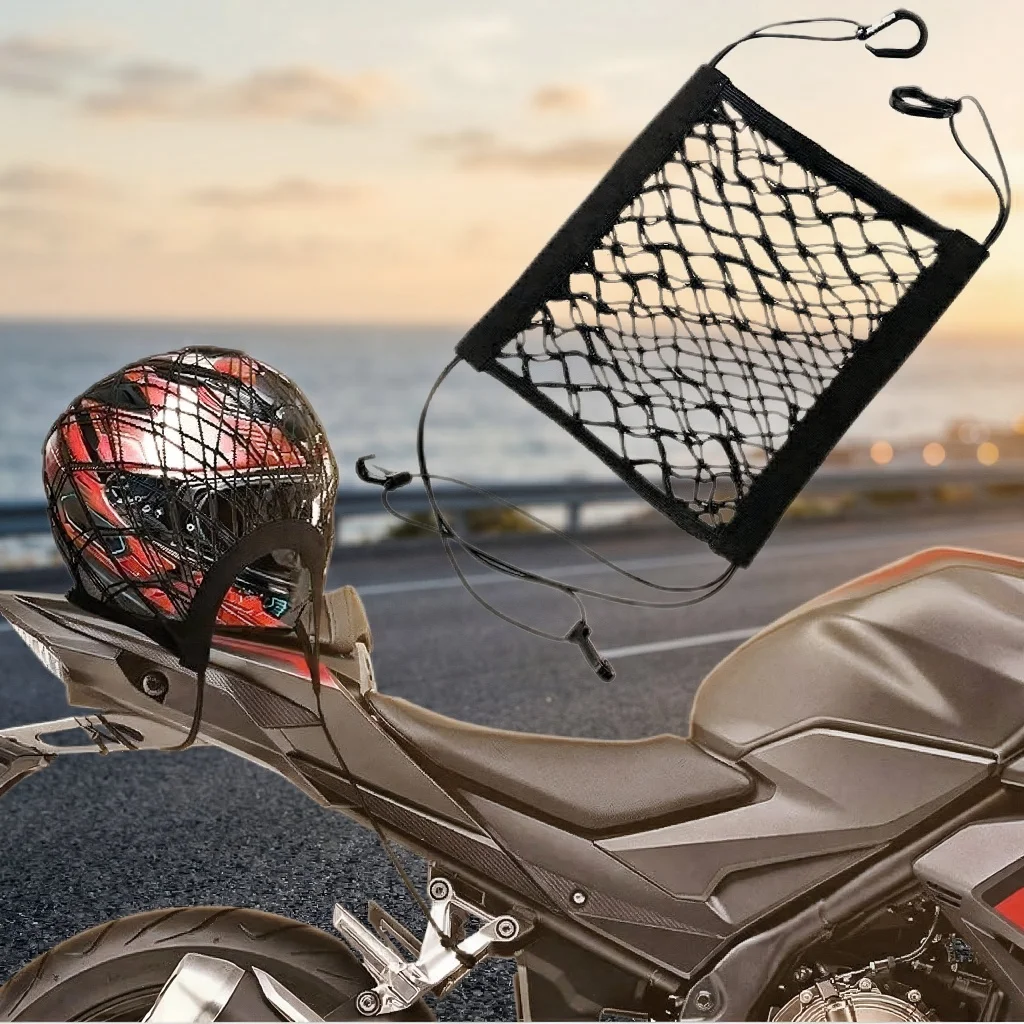

Motorcycle Helmet Storage Trunk Bag, Expandable Luggage Net Hook with Cargo Straps for Scooter Bike Fuel Tank, 2 in 1 Organizer