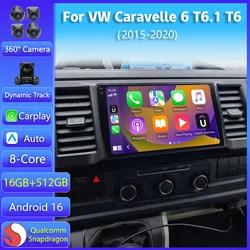 Android 16 Carplay Auto For VW Volkswagen Caravelle 6 T6.1 T6 2015 2016 2017 - 2020 Multimedia Car Radio Player Video WIFI+4G BT