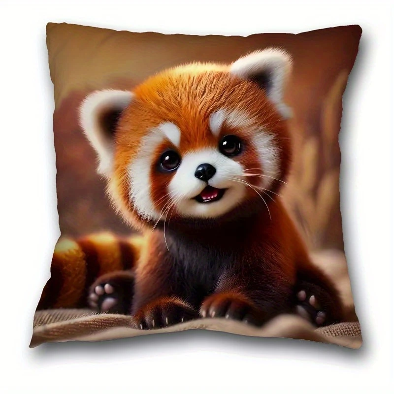 1pc Cute Red Panda Print Square Throw Pillow Case Soft Home Decor Cushion Cover for Sofa Bedroom Living Room