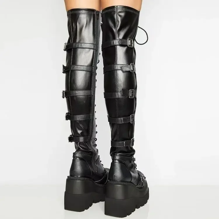 2026 Neue Keilabsatz-Stiefel für Damen, Overknee-Stiefel, Cosplay-Stiefel mit hoher Plattform, neue Gothic-Stiefel mit hohem Absatz – Detail 3