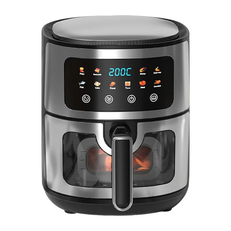 8L Large Capacity Visual Air Oven, Household Smart Cooker, Stainless Steel Cavity, Multifunctional Machine for Baking & Frying