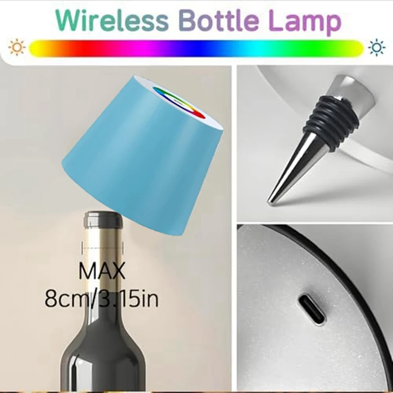 2 PCS Wireless Bottle Lamp  RGB Modes & 3 Color Stepless Dimming Bottle Lamp Shade  For Parties Bars Restaurants