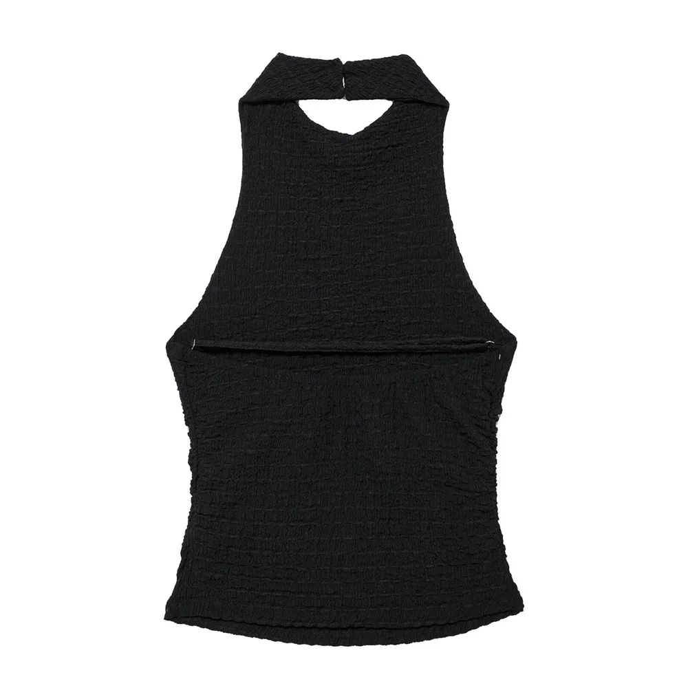 UNIZERA2024 Summer New Product Casual Odzież damska Tekstura Wiszący kołnierzyk na szyję Pasek Tank Top Zestaw prostych spodni