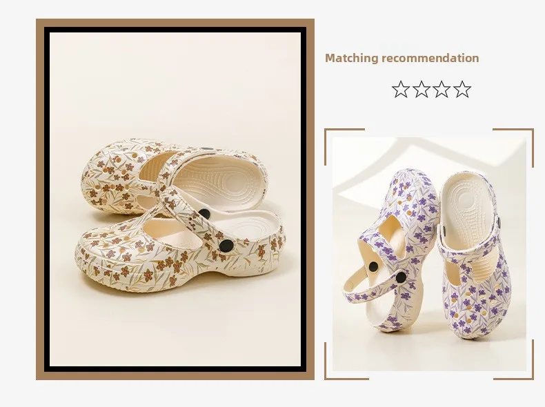 Neue Sommer-Damen-Clogs mit Aufdruck, Geschlossener Zehenbereich, Dicker Rutschfester Sohle, für Outdoor, Strand und Garten – Detail 20