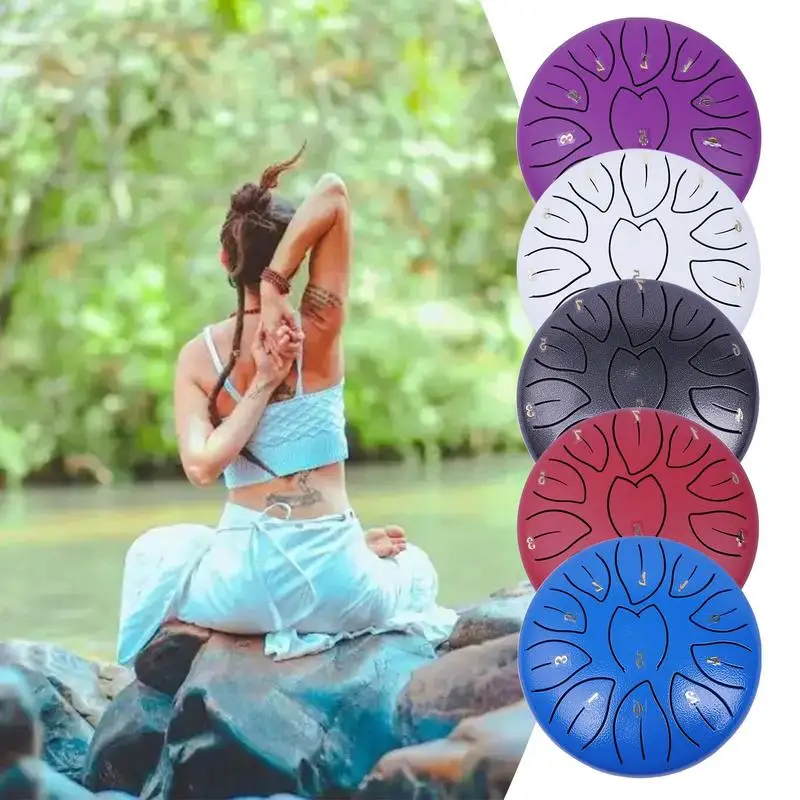 Rain Drum Instrument 6 inches 11 Notes Ethereal Drum Hand Drums Portable Steel Tongue Drum Meditation Drum for Music Education