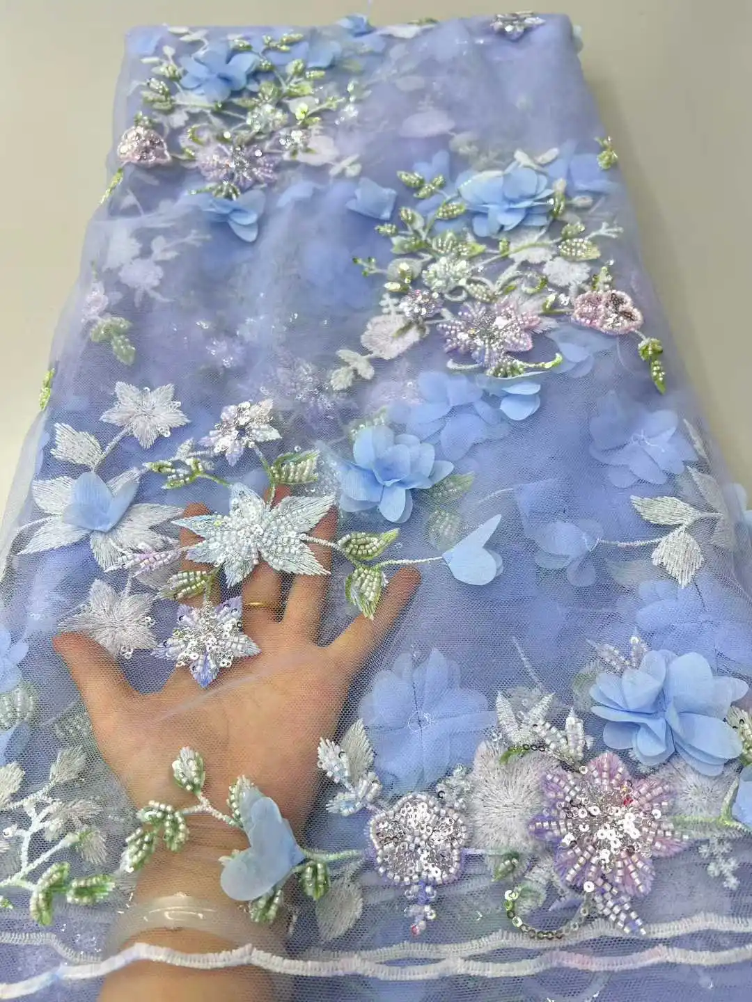 

Африканская кружевная ткань с 3D цветами, 2025 г., высокое качество, французская сетчатая кружевная ткань, нигерийская кружевная ткань с блестками для свадебного платья