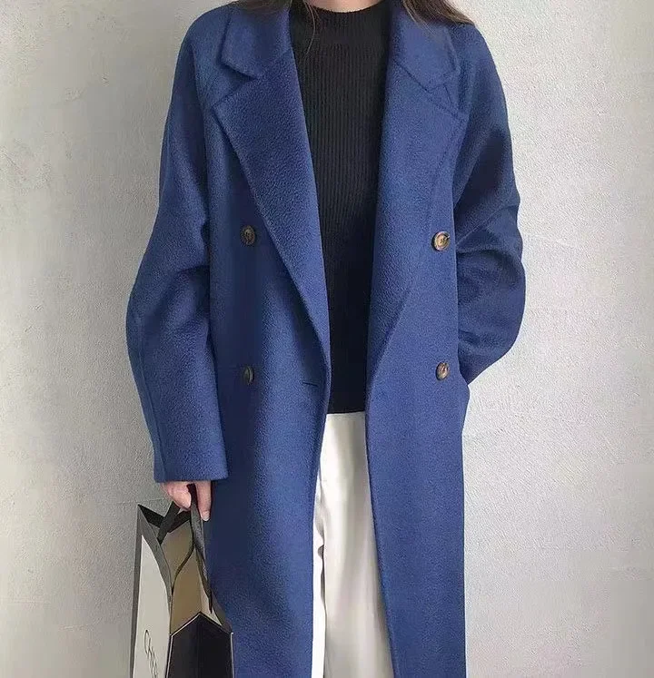 2022 Fabbrica personalizzata OEM ODM Cappotto di lana da donna Collo in pelliccia sintetica Giacche di lana di cashmere da donna Trench lungo soprabito casual