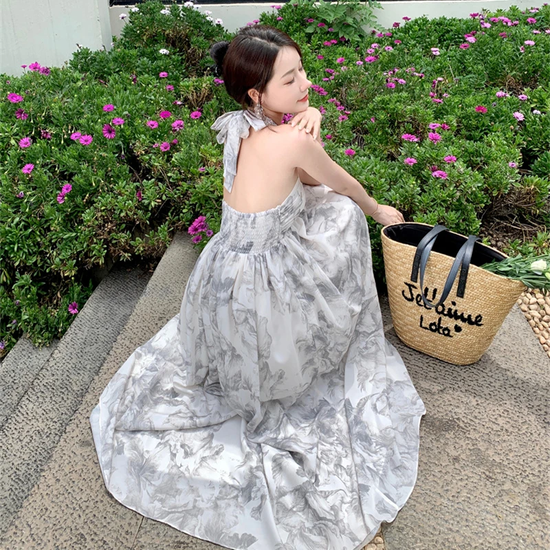 

Ретро-юбка с принтом под водяной знак для женщин, летняя, для путешествий, пляжная, длинная, с завышенной талией, в стиле Sanya, для отпуска