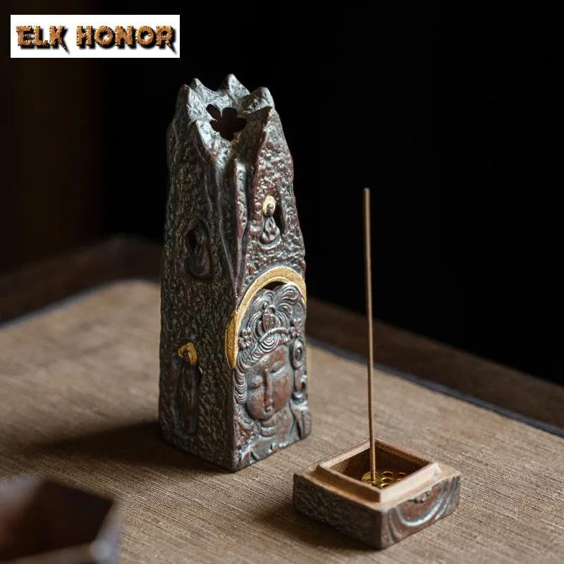 Old Pottery Clay Line Incense Burner Tower Gilded Aromatherapy Candle Box Vintage Scented Aromatic Candles Teaset Ornaments Gift