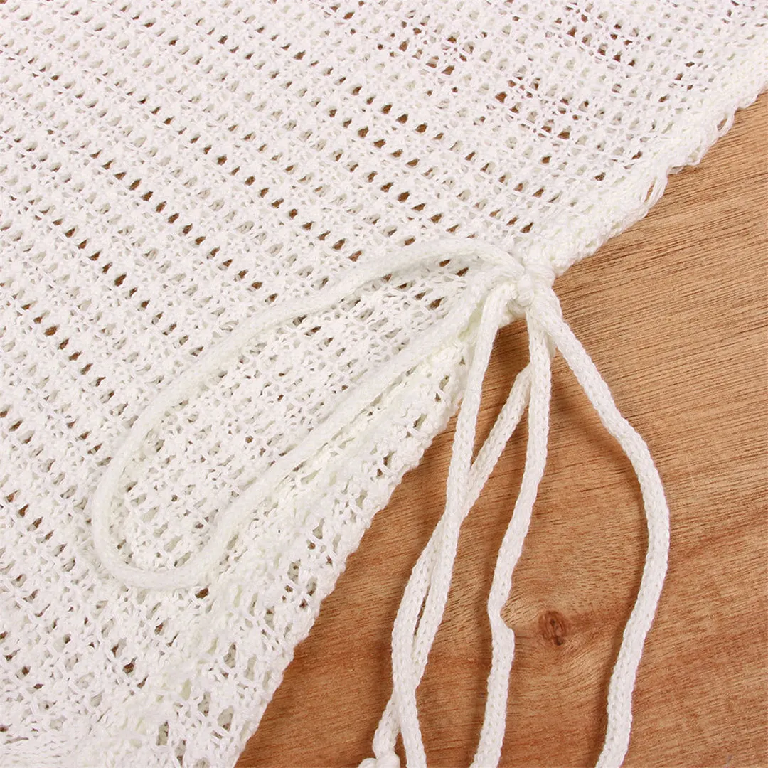 S-XL Sexy, ausgeschnittenes, mit Fransen und Quasten versehenes, gestricktes, gehäkeltes Tunika-Strandkleid, Strandkleid, Strandmode, Damenmode V3800 – Detail 23
