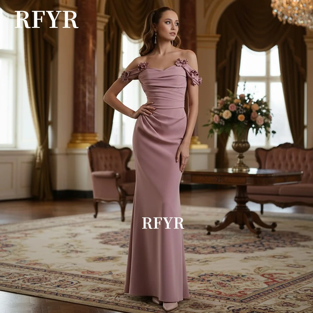

RFYR Lace Up Evening Dress 3D Flowers Crepe Party Dress Mermaid Prom Dress Celebrity Gala Dress for Arabic Women Customized