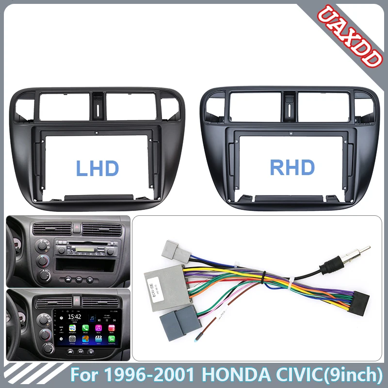 

Для Honda Civic 1996-2001 гг., 9-дюймовая стерео рамка Android, панель приборной панели, аудио мультимедийный плеер, экран, жгут проводов видеокабелей