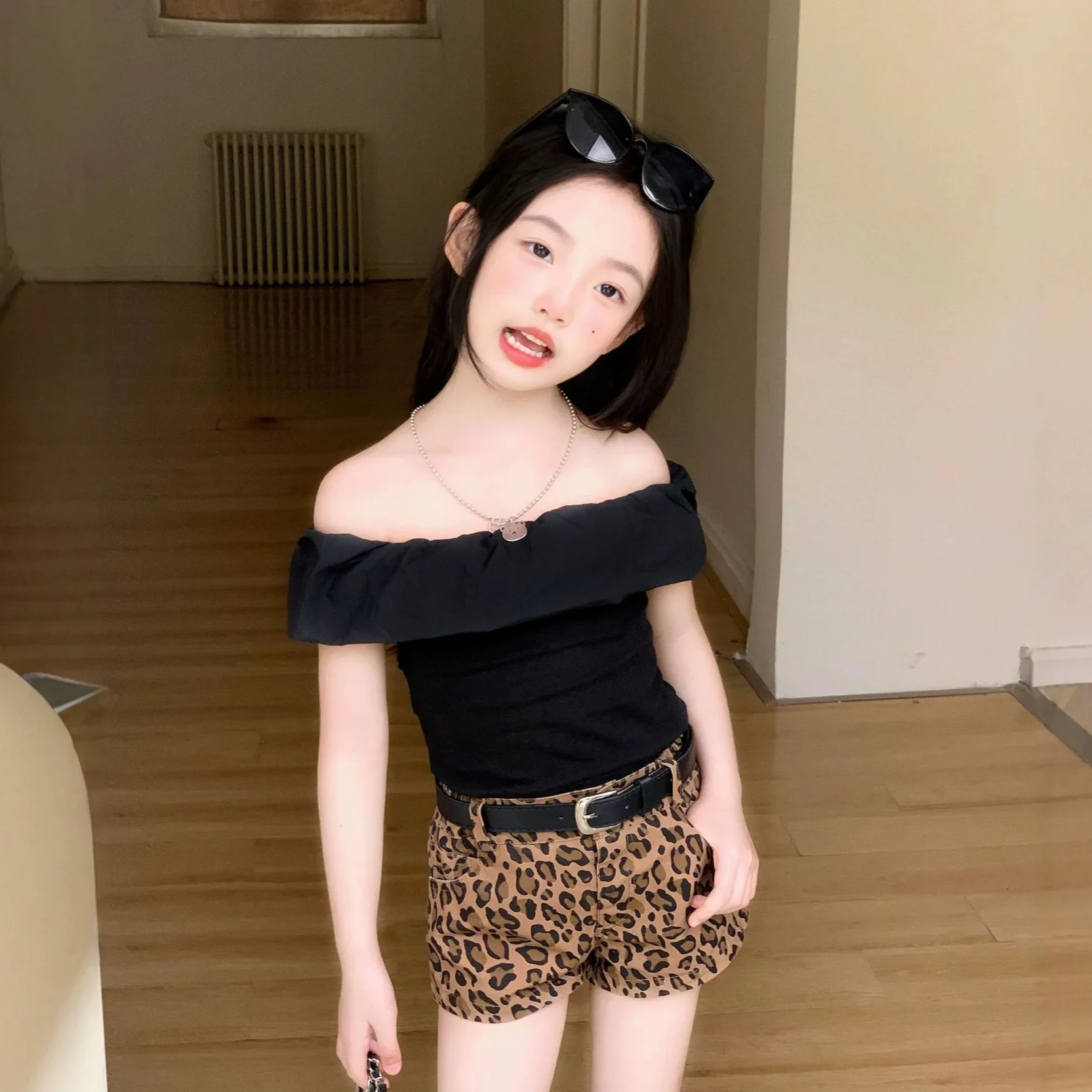 2026 Girls Short Sleeve Summer Korean Off Shoulder One Shoulder Vest Ruffle Patchwork T Shirt Spicy Fitted Top