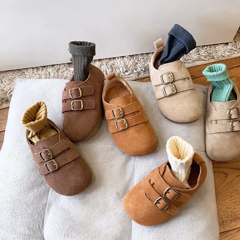 Korean Solid Suede Children\'s Shoes for Boys Girls Spring Autumn Toddler Moccasins Baby Shoes Leather Kids Flats Birken stock