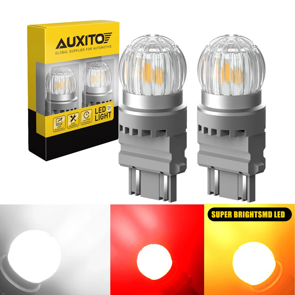 AUXITO 2Pcs T25 3157 P27/7W LED Bulb White Red Amber Yellow  3156 P27W LED DRL Lamp for Car Brake Stop Reverse Parking Light 12V