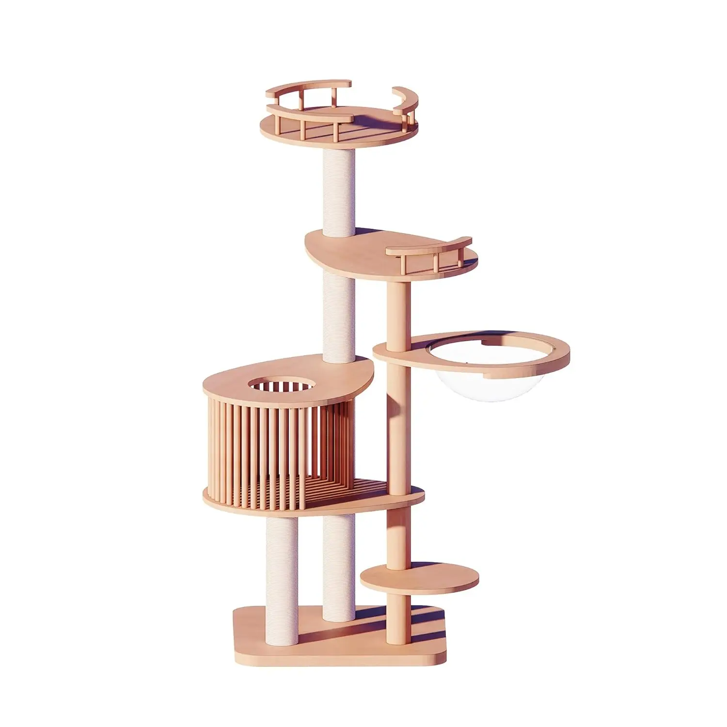 

61-дюймовый многоуровневый комплекс для кошек из массива дерева: домик, когтеточка, мебель для прыжков, на заказ