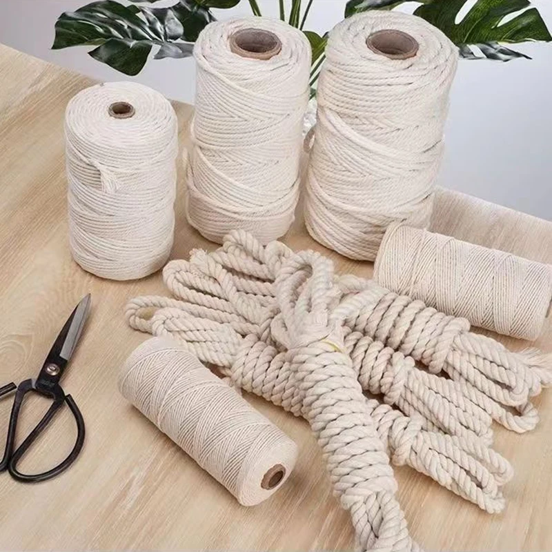 1mm-6mm Natural Macrame Cord 100m/200m Macrame Rope Cotton Cord for Wall Hanging Crafts Plant Hanger Wedding Decor Knitting