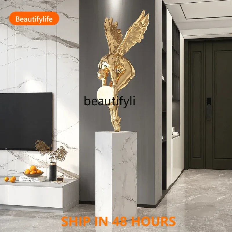 03 Figure sculpture minimalist art floor-to-ceiling ornaments Exhibition hall Store entrance Light luxury high-end decoratio