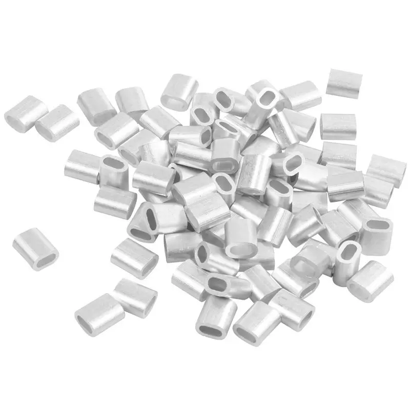 DT17 800 Pcs 2mm Aluminum Double Hole Wire Rope Clamp Clip Sleeve, 7x6x4mm Oval for Cable