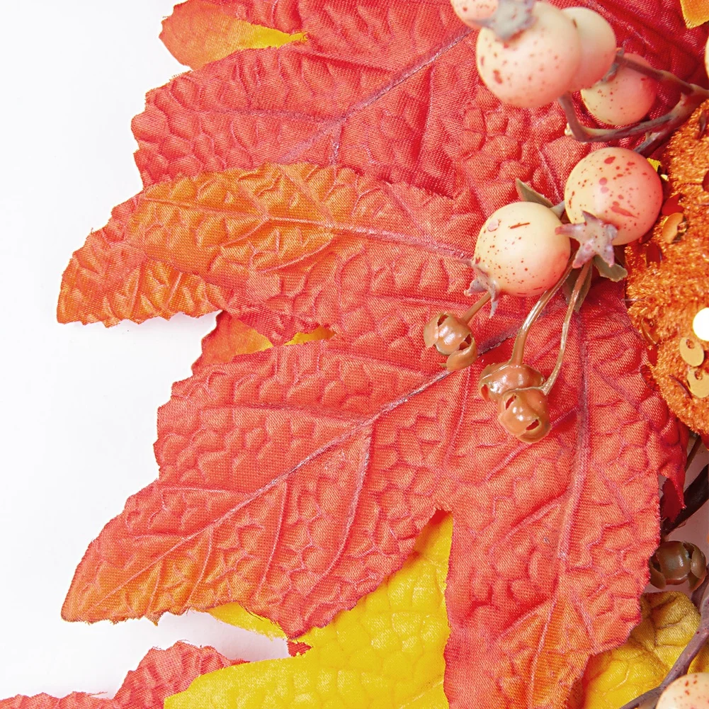 2PCS Artificial Pumpkin Maple Leaf Garland Silk Flower Wreath For Autumn Thanksgiving Wall Hanging Home Seasonal Decoration