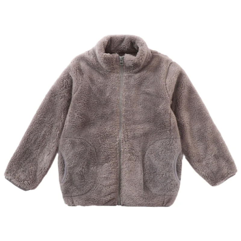 Autumn Winter Kids Coat Solid Coral Fleece Thicken Warm Jackets Children Casual Outdoor Windproof Zipped Coat Kids Clothing 3-8Y