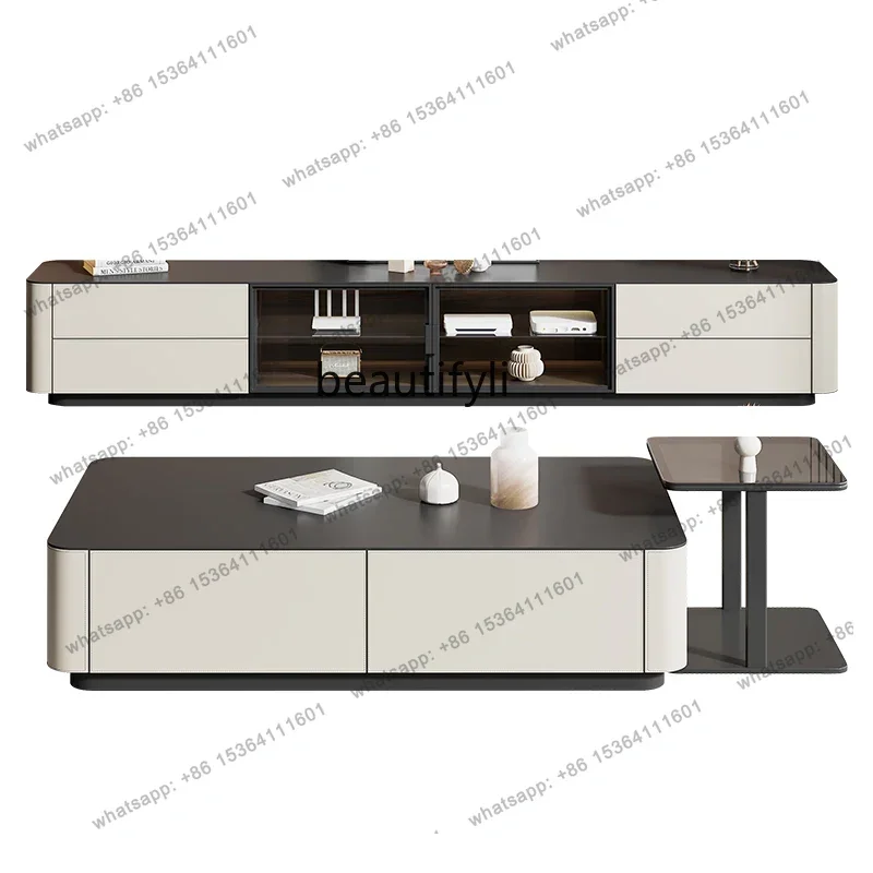 

Italian minimalist rectangular black high rock slab coffee table living room home combination