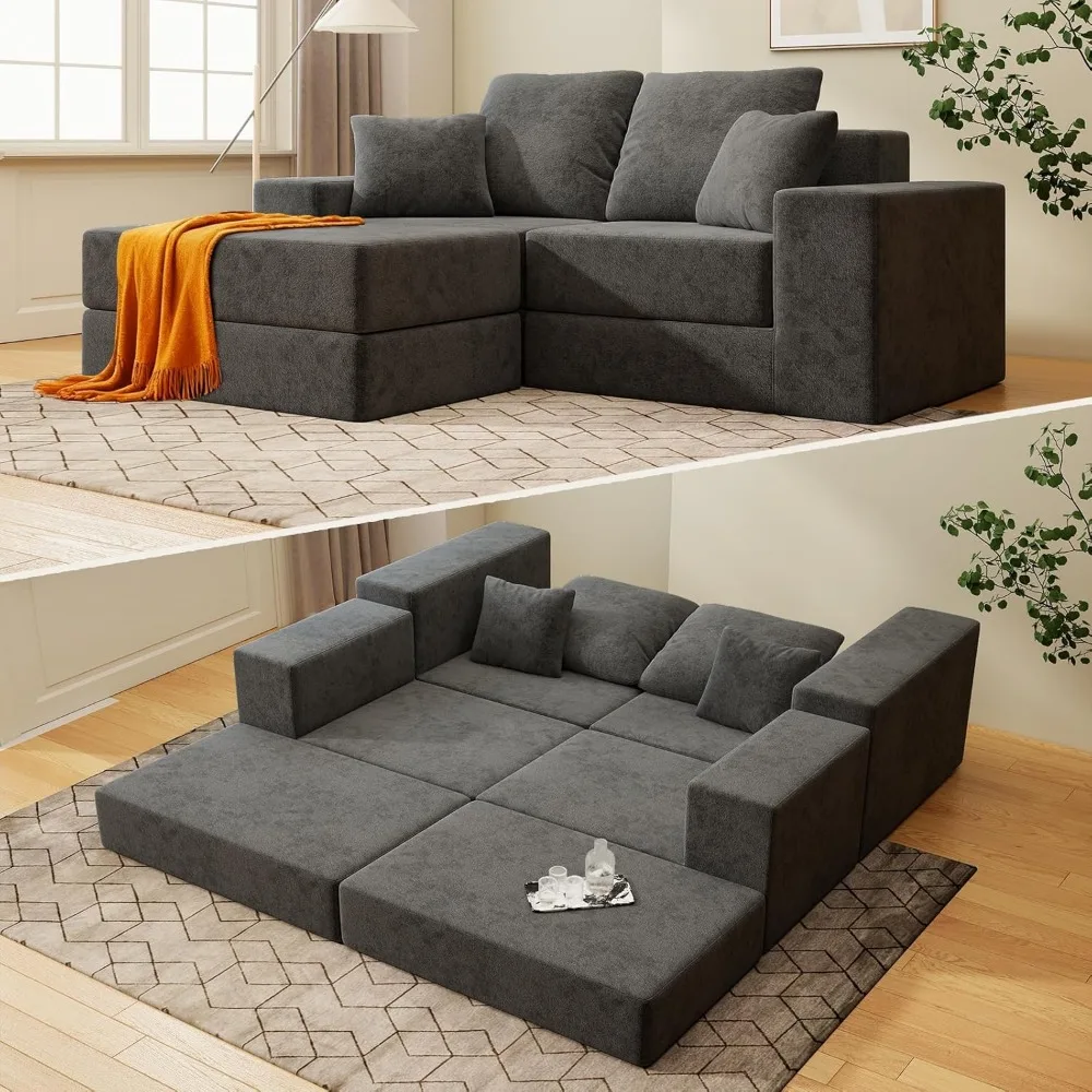 

Cloud Modular Sectional Sofa, Comfy Boneless Couch for Living Room, Modern L-Shaped Couch with Reversible Chaise, Customizable S