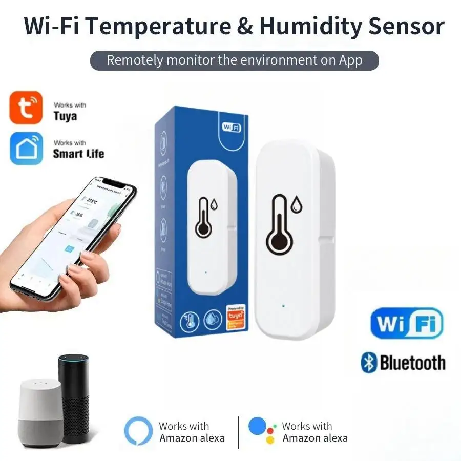 SIXWGH Tuya Wifi Smart Indoor Hygrometer Thermometer Battery Bar Alexa Google Home Compatibility Temperature Humidity Sensor