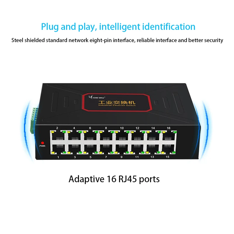 Imagem -03 - Industrial Grade Ethernet Network Switch Hub Rede Cabo Splitter Adaptador Lan 16 Portas 100m Rj45 Lan Extender