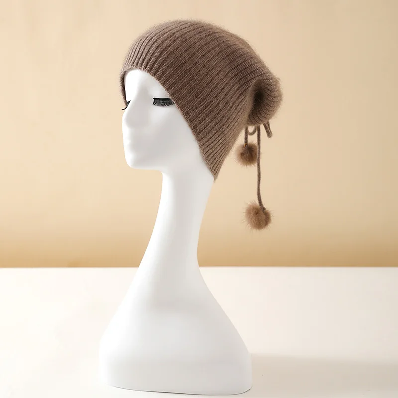 Women's 100% cashmere hat casual solid color knitted hat warm pile cap pullover hat without brim cap fashion cold hat wholesale.