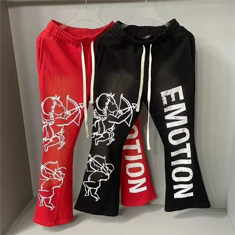 Mixed Emotion Cupid Print Flared Casual Pants - Washed and Weathered, Men's and Women's Matching Flared Pants