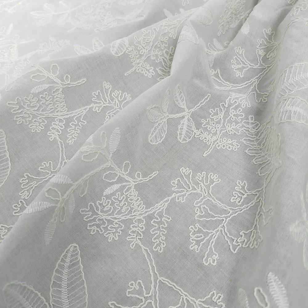 

New 3D floral cotton rope embroidery 100% pure cotton fabric for women's children's clothing designer fabric sewing materials