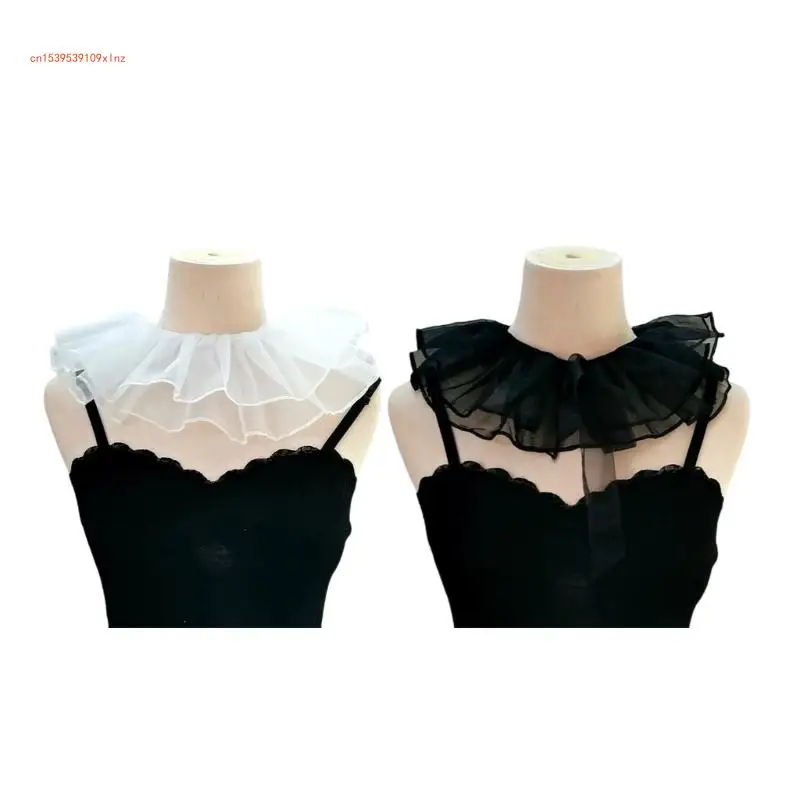 

Tulle Ruffled Collar Girls Sheer Victorian Collar Lapel Medieval Cosplay Victorian Ruffled Shawl Collar