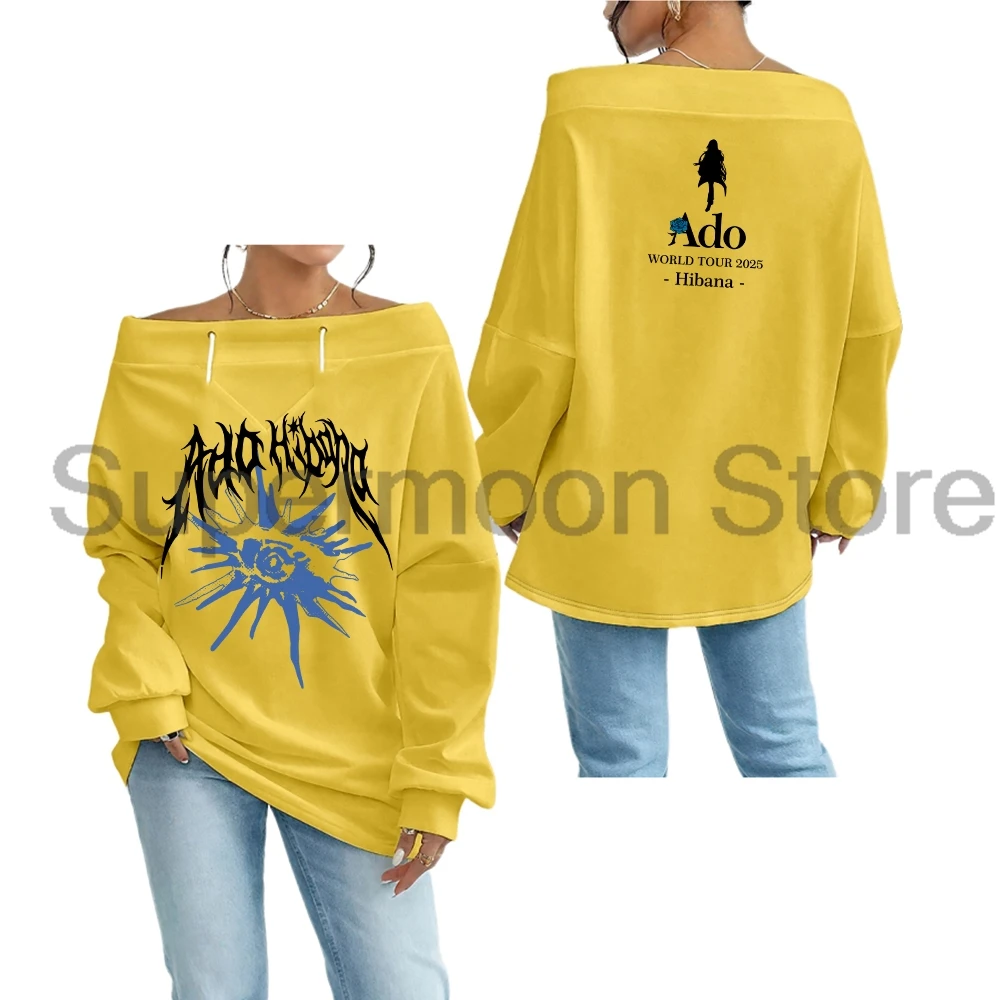 

Толстовка на одно плечо Ado Hibana Merch 2025 World Tour, женская уличная одежда с длинными рукавами, женские топы с открытыми плечами