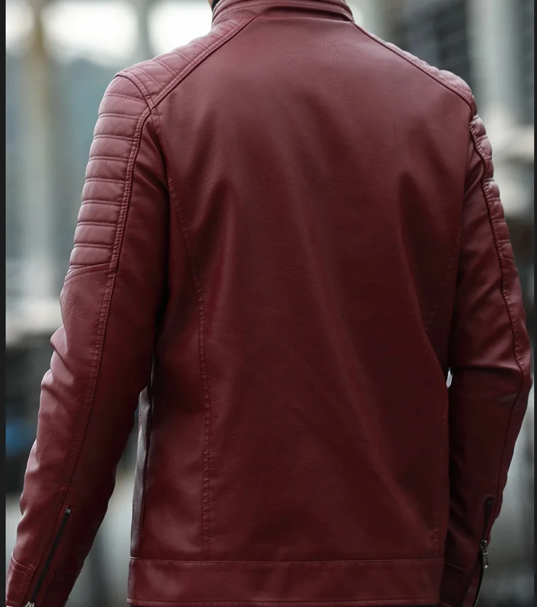 

Male Stand Collar Motor Slim Multi Pockets Jackets Male Vintage Classic Leather Jacket Men's Jacket Solid Colors Leather Jackets