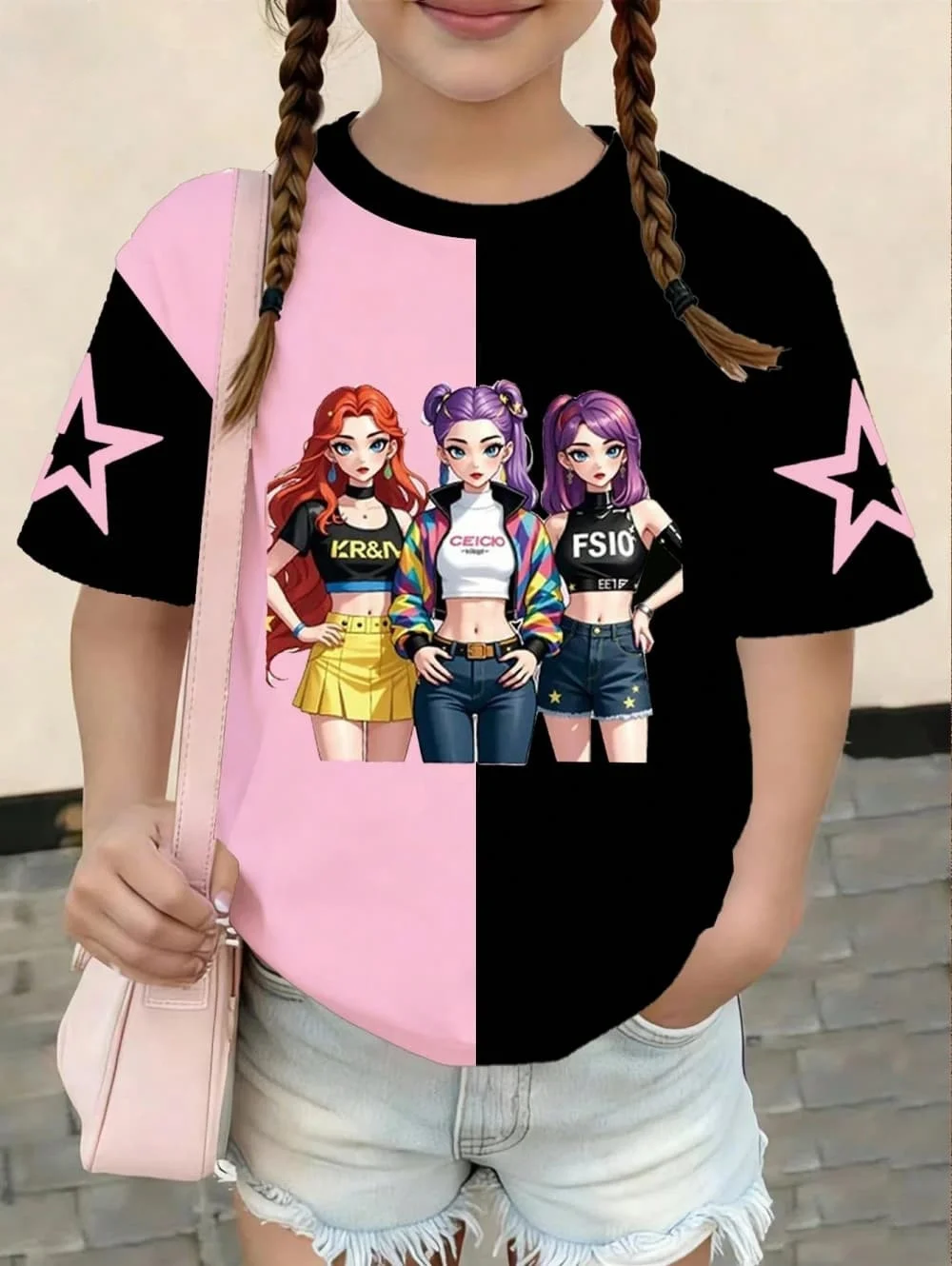 Kpop Cartoon Graphic Girls T-Shirt, lässiges T-Shirt mit Rundhalsausschnitt, geeignet für Mädchen, Kinder, Geschenk, kurze Ärmel – Detail 7